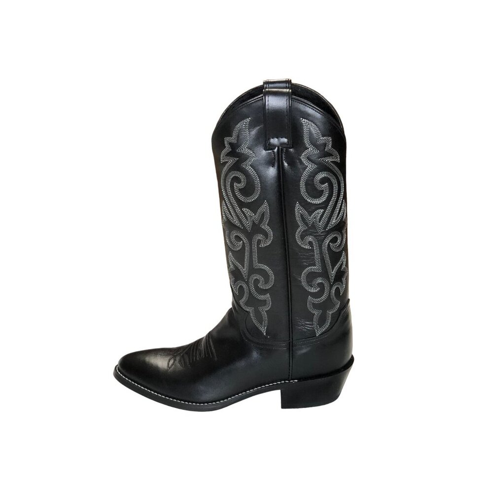 Justin 1409 Cowboy Boots Black Leather Buck Mens 7 1/2 B Western Pull On Rodeo